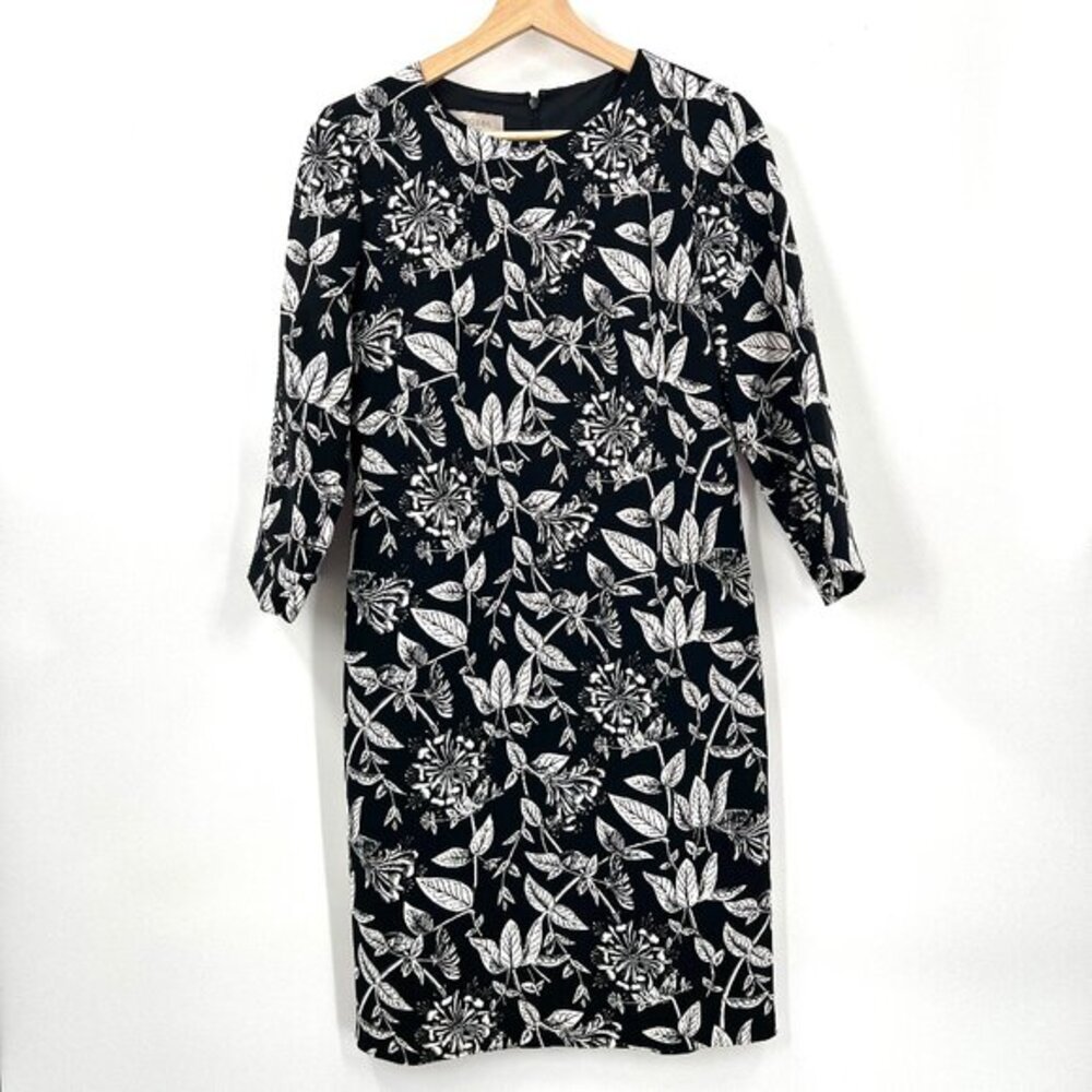 HOBBS london 3/4 sleeve shift dress black white modest wedding‎ guest party 6